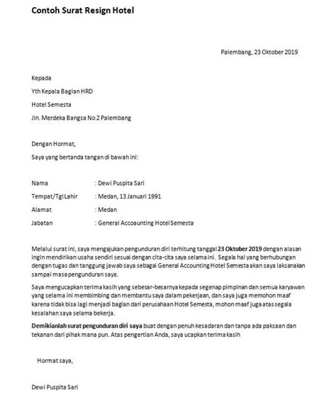 Artikel ini akan menunjukkan beberapa contoh surat pengunduran diri dari pekerjaan lama kamu. Contoh Surat Resign Kerja di Hotel + Download | Suratresmi.com