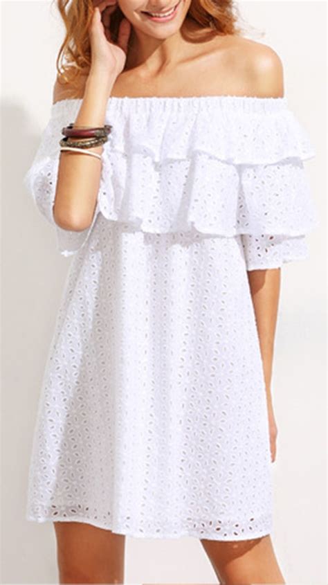 White Ruffle Off The Shoulder Shift Dress Fashion Dresses Fashion