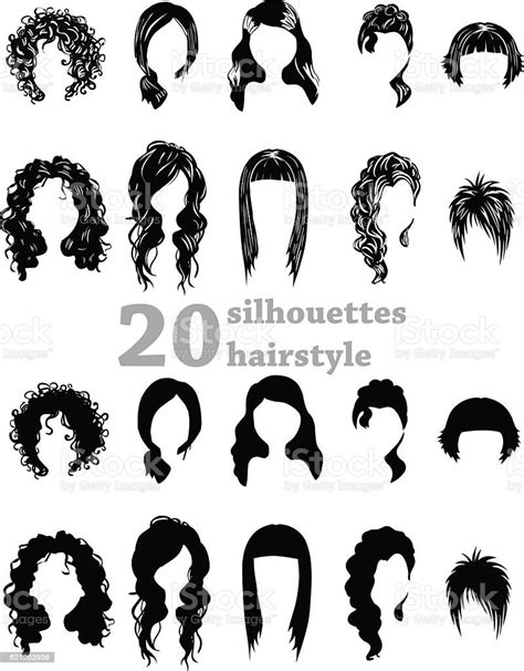 Twenty Silhouettes Hairstyles Stock Illustration Download Image Now