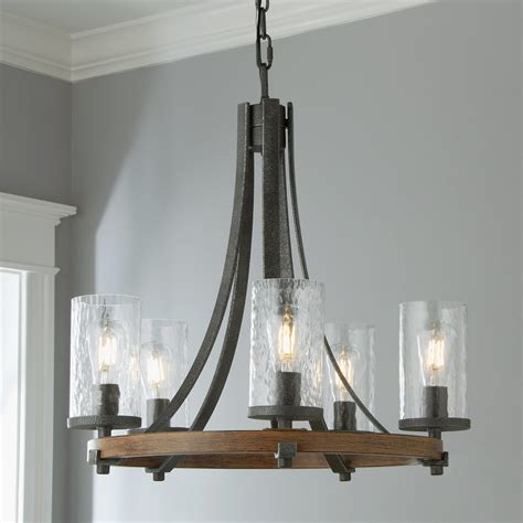 This chandelier comes with a single chain, with all hanging components included. Industrial Farmhouse Wavy Glass Chandelier - 5 Light ...