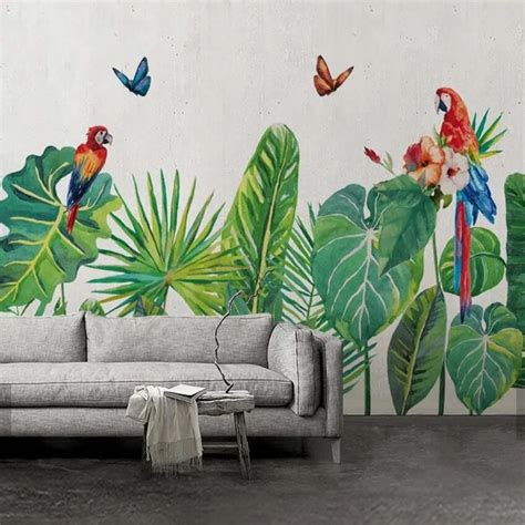 3d Tropical Leaf Parrot Wallpaper Mural Wall Decor Wall Paper Rolls