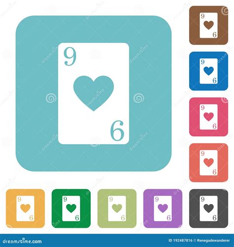 Nine Of Hearts Card Rounded Square Flat Icons Stock Vector