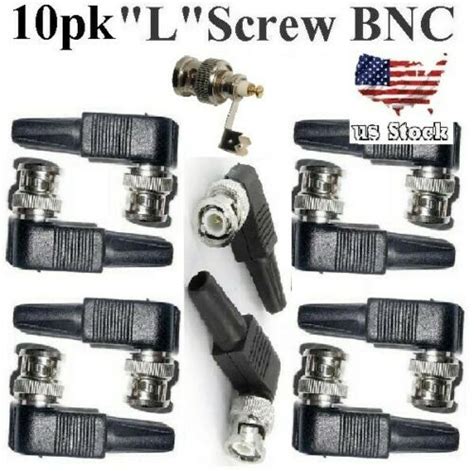 10x Solderless Bnc Male Plug Pin Rg59 Right Angle Connector For Cctv Camera Ebay