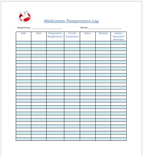 Medication Temperature Log Template