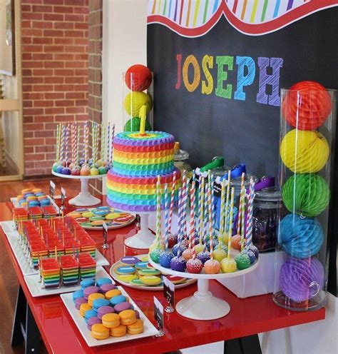 Love The Chalkboard Back Drop For This Adorable Rainbow Party Table