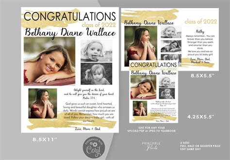 Yearbook Layout High School Graduate Editable Ad Template From