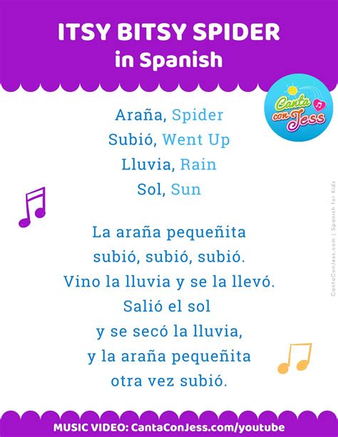 Itsy Bitsy Spider In Spanish Lyrics La Araña Pequeñita Learning