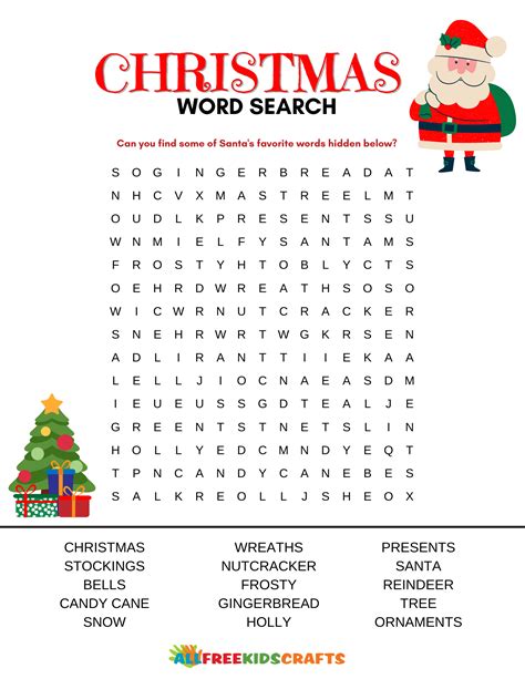 Christmas Word Search With Answers Free Printable Pdf