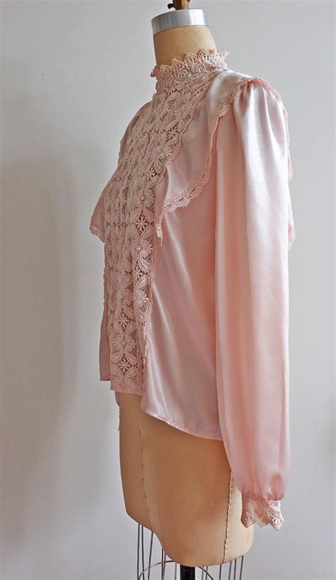 vintage 70 s victorian blush pink lace blouse edwardian etsy
