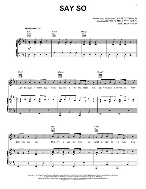 Doja Cat Say So Sheet Music Notes Chords Download Printable Piano