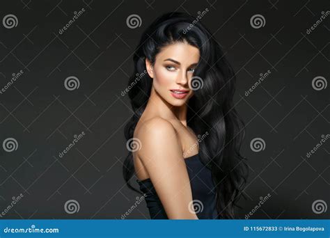 Black Hair Woman Beautiful Brunette Hairstyle Fashion Portrait Stock