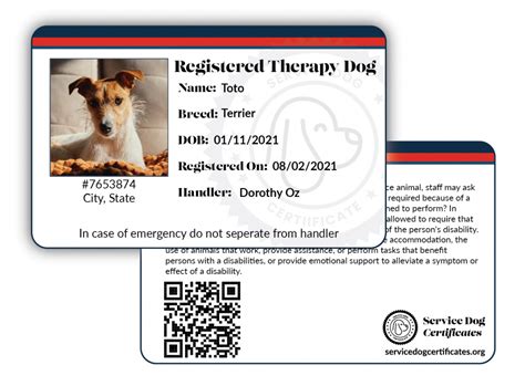 Therapy Dog Certificate Id Card And Registration Service Dog Certificates