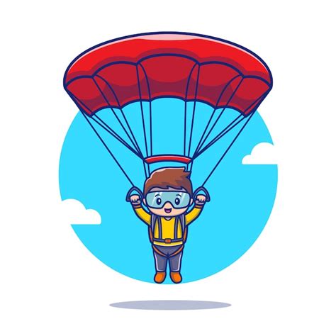 Cute People Parachuting Cartoon Icon Illustration People Sport Animal