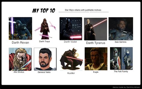 Top 10 Star Wars Villains With Justifiable Motives By Spider Bat700 On