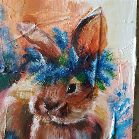 Cute Bunny Original Acrylic Painting Bunny Artwork Rabbit Etsy