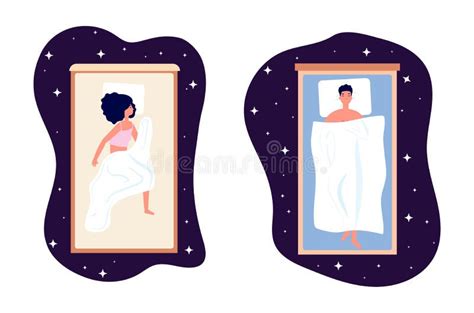 Healthy Sleep Woman Man Bedtime Girl On Comfort Bed Illustration Stock Vector Illustration