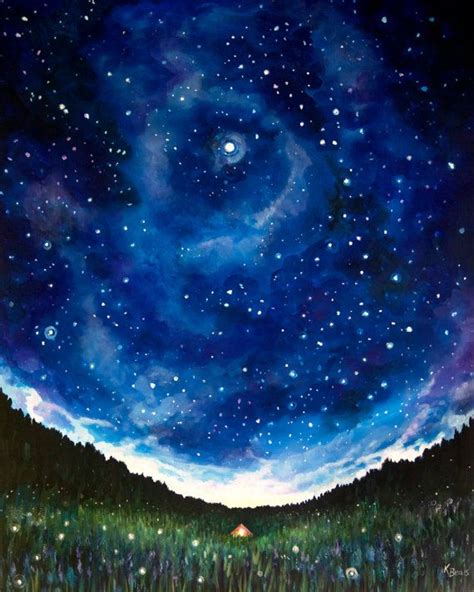 Night Sky Painting Tent Under Stars Canvas Print