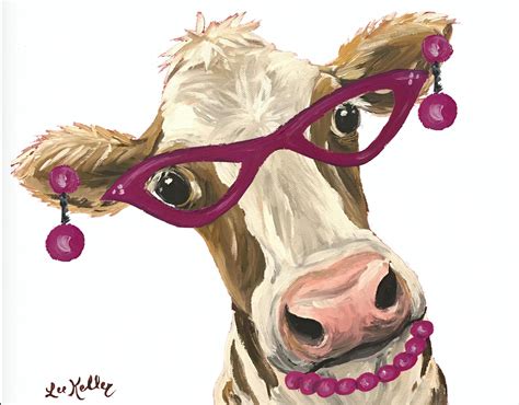 Funny Cow With Glasses Cow Art Print From Original Cow