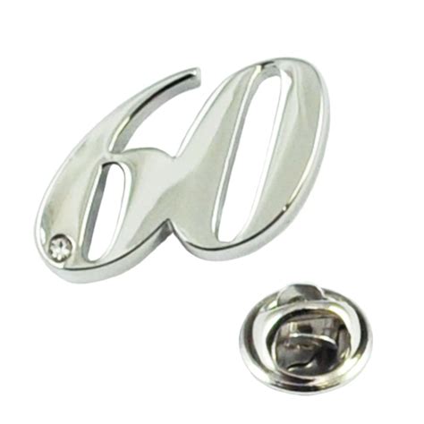 Number 60 60th Birthday Lapel Pin Badge With Crystal Rhodium Plated