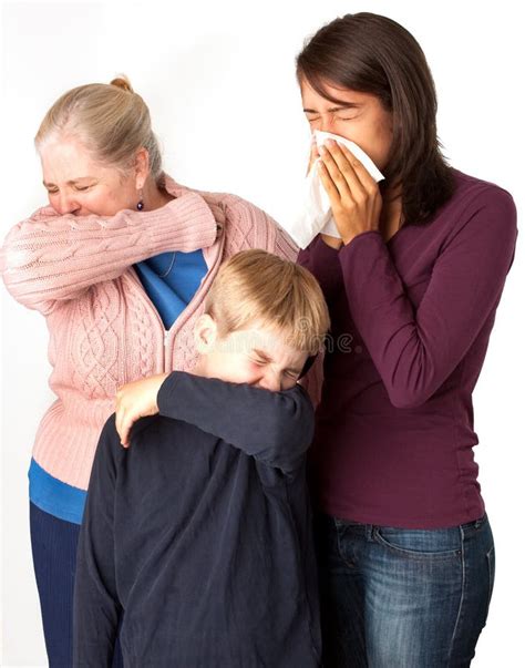 Three People Sneezingcoughing Stock Image Image Of Outbreak Contain