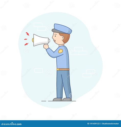 Protection of Population Concept. Policeman Ready To Protect Order and