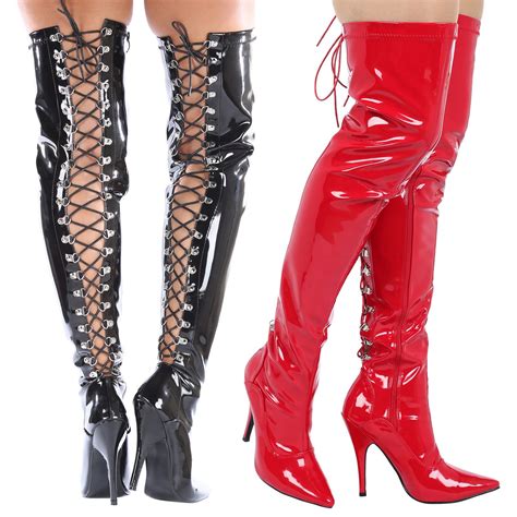 Anastasia Stiletto Heels Lace Back Zip Up Ladies Sexy Thigh High Boots Shoes New Ebay