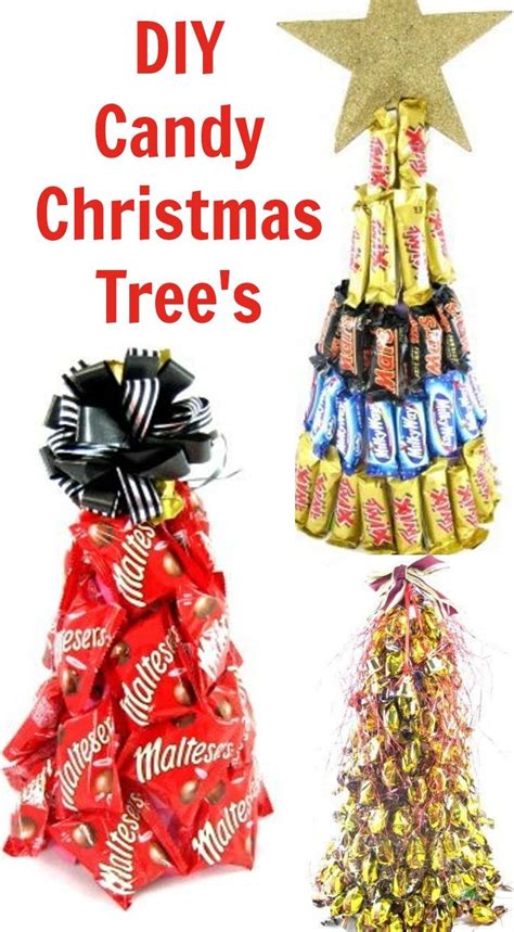 Three Christmas Trees Made Out Of Candy Bars With The Words Diy Candy