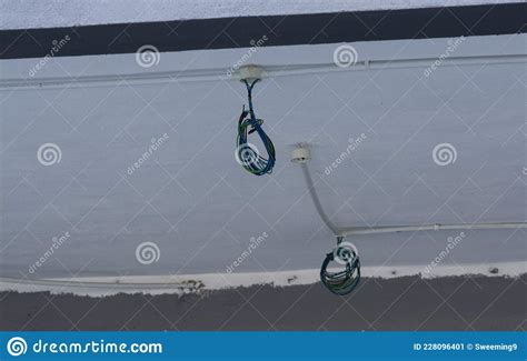 Newly Hanging Electric Wire On Ceiling Wall Stock Image Image Of