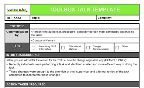 Tool Box Talks Forms Amulette