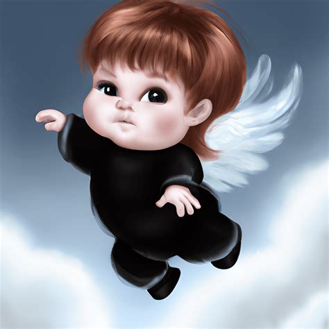 Cute Fluffy Chubby Angel Flying In The Sky · Creative Fabrica