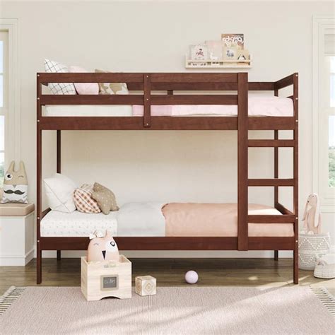 Welwick Designs Espresso Solid Wood Transitional Twin Bunk Bed With