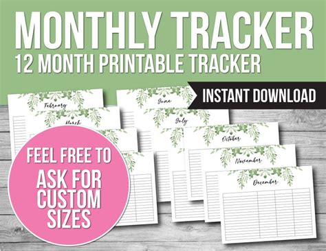 Monthly Tracker Printable Template Inventory Tracker Habit Etsy