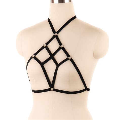 Sexy Women Girl Hollow Out Elastic Cage Bra Bandage Strappy Halter Bustier Belt Cropped Top