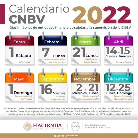 Calendario Cnbv 2022 Comisión Nacional Bancaria Y De Valores