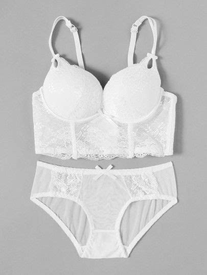 Underwire Lace And Mesh Lingerie Set White Lingerie Pretty Lingerie Lingerie Set Bra And Panty