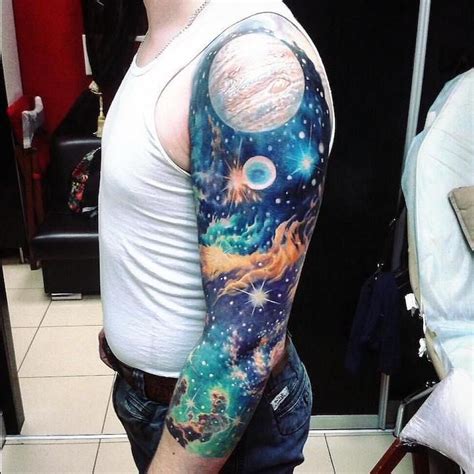 Milky Way Tattoo Whole Sleeve Tattoo Of Blue Turquoise Orange Galaxy