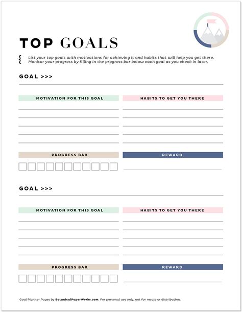 Free Printables Goal And Project Planner Pages Botanical Paperworks