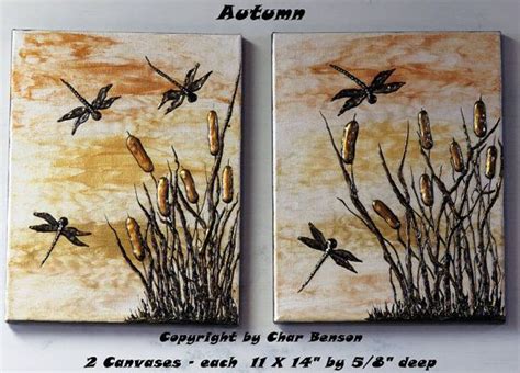 Autumn Beautiful Hand Painted Dragonflies With Cattails Etsy