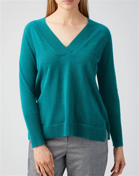 Teal Cashmere Wide V Neck Sweater Pure Collection