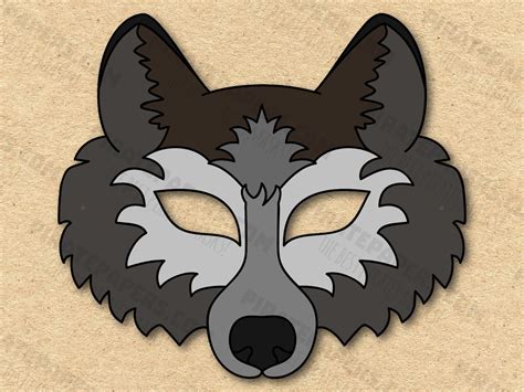 Wolf Mask Printable Wolf Costume Animal Mask Grey Wolf Masks Kids Mask