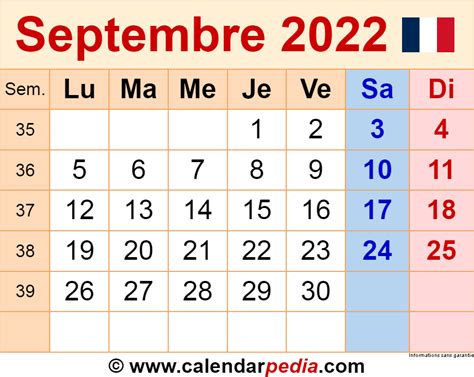Calendrier Septembre 2022 Excel Word Et Pdf Calendarpedia