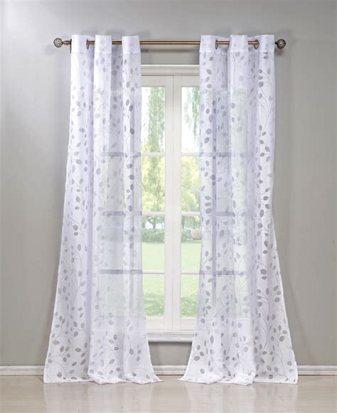 Set Of Two 2 White Cotton Blend Sheer Window Curtain Panels Burnout
