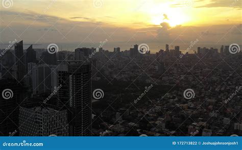 Aerial Philippines Manila Mandaluyong City September 2019 Sunset 4k