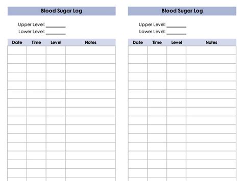 Monthly Blood Sugar Log Sheet Template
