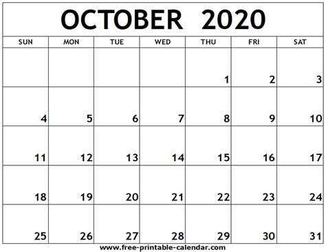 October 2020 Printable Calendar With Holidays Paul Smith