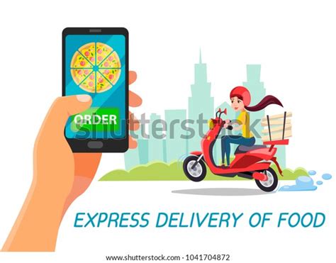 Vector Cartoon Express Food Delivery Concept Vetor Stock Livre De