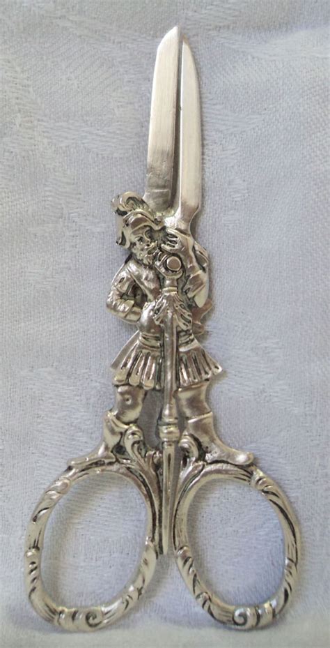 Antique Solid Silver Figural Grape Shears Scissors Cavalier Soldier