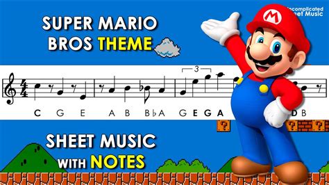 Super Mario Bros Sheet Music With Easy Notes For Recorder Violin Piano Backing Track YouTube