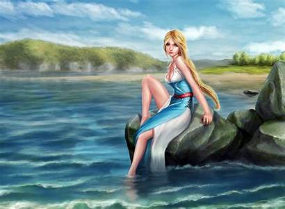 Blonde Hair Eyes Fantasy Painting Artwork Mermaid