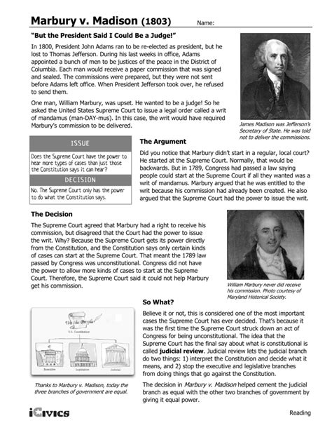 Marbury V Madison 1803 Worksheet Answers